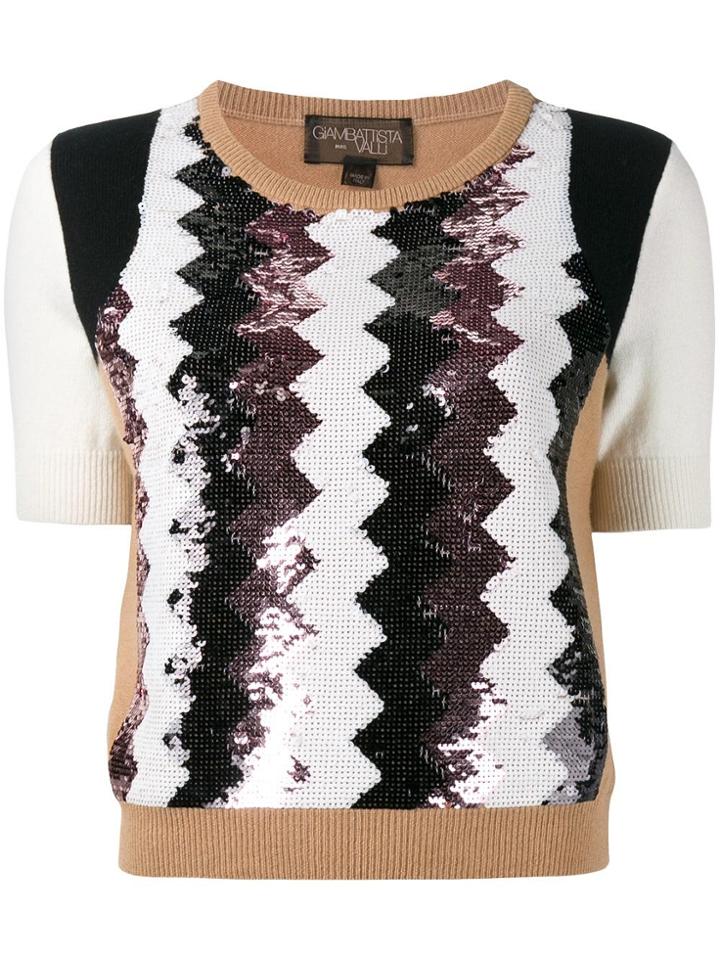 Giambattista Valli Cashmere Sequinned Chevron Top - Brown