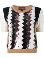 Giambattista Valli Cashmere Sequinned Chevron Top - Brown
