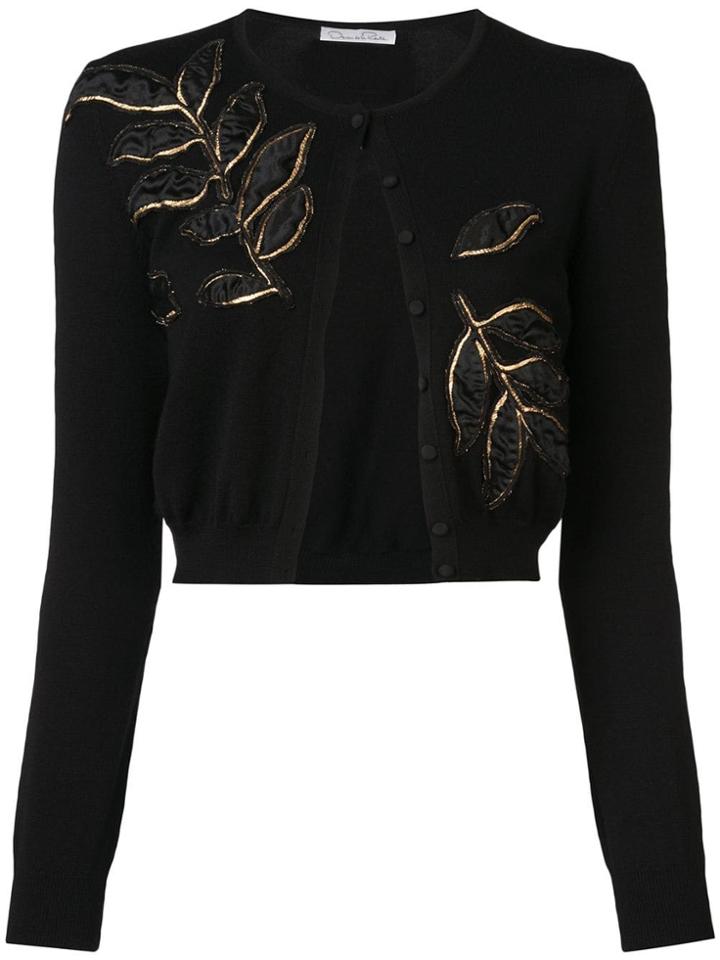 Oscar De La Renta Leaf Embroidered Cardigan - Black