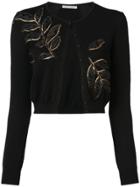 Oscar De La Renta Leaf Embroidered Cardigan - Black