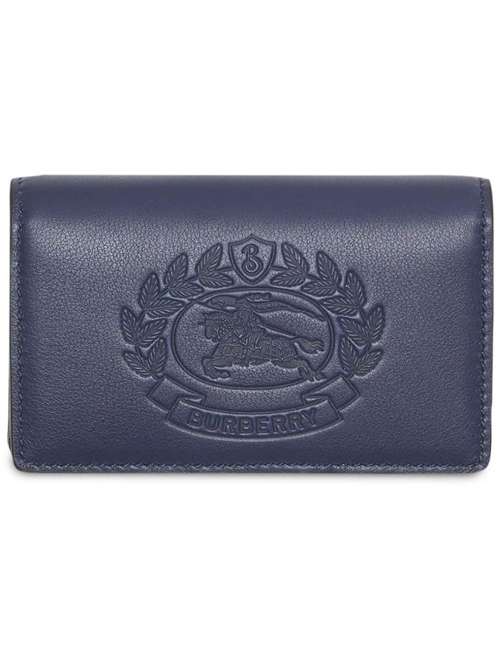 Burberry Small Embossed Crest Two-tone Leather Wallet - Blue
