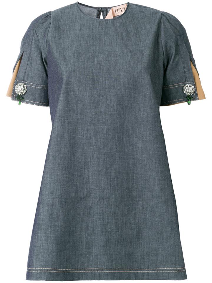 No21 Brooch Detail Denim Top - Grey