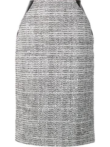 Oscar De La Renta Bouclé Panel Pencil Skirt, Women's, Size: 12, Black, Lamb Skin