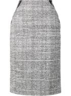 Oscar De La Renta Bouclé Panel Pencil Skirt, Women's, Size: 12, Black, Lamb Skin