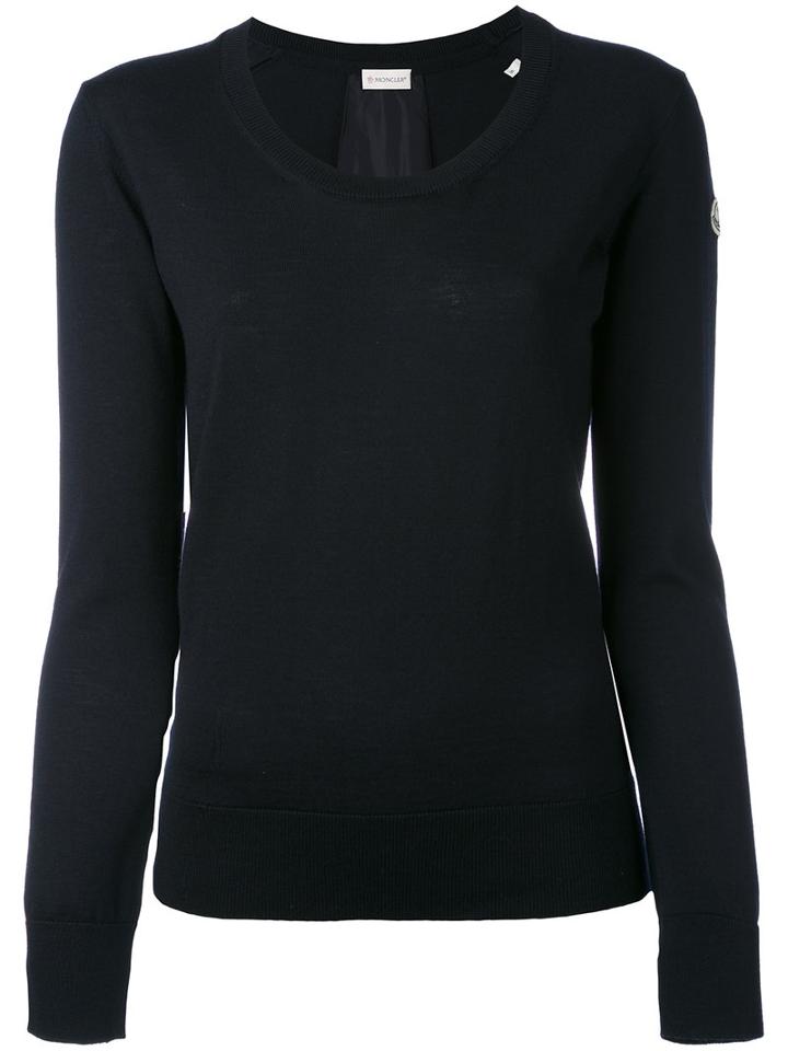 Moncler - Round Neck Knitted Jumper - Women - Virgin Wool - M, Blue, Virgin Wool