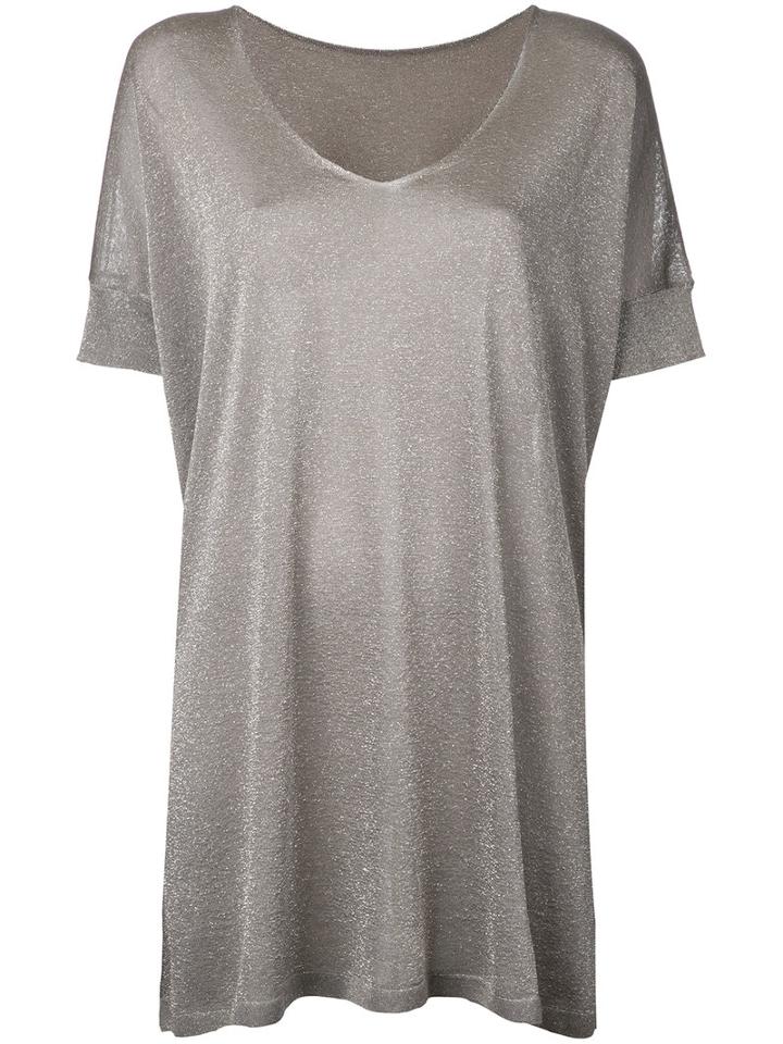 Roberto Collina - Glittery Loose Knitted T-shirt - Women - Polyester/viscose - S, Brown, Polyester/viscose