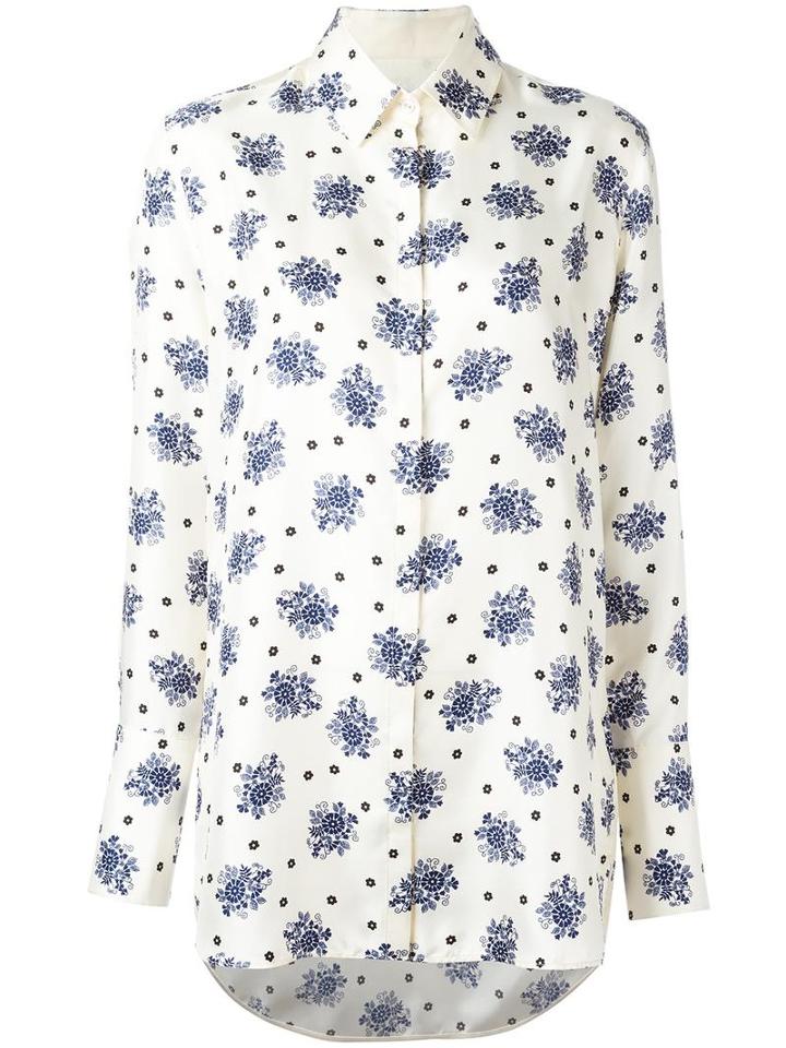 Victoria Victoria Beckham Floral Print Shirt, Women's, Size: 8, White, Silk/cotton/polyester