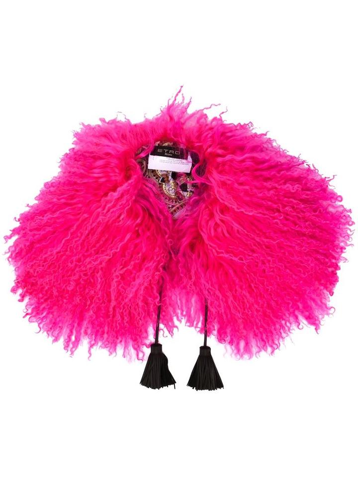 Etro Tassel Detailing Scarf, Women's, Pink/purple, Silk/goat Fur