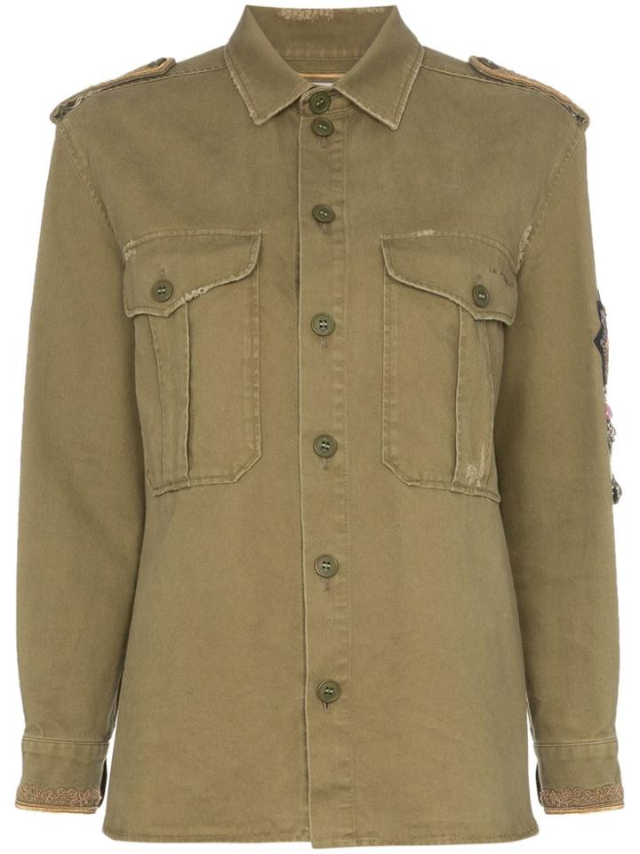 Saint Laurent Military Embellished Sleeve Cotton-blend Button-down