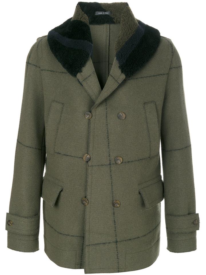 Emporio Armani Contrast Collar Peacoat - Green