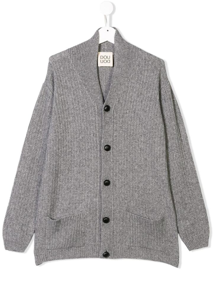 Douuod Kids V-neck Button Cardigan - Grey