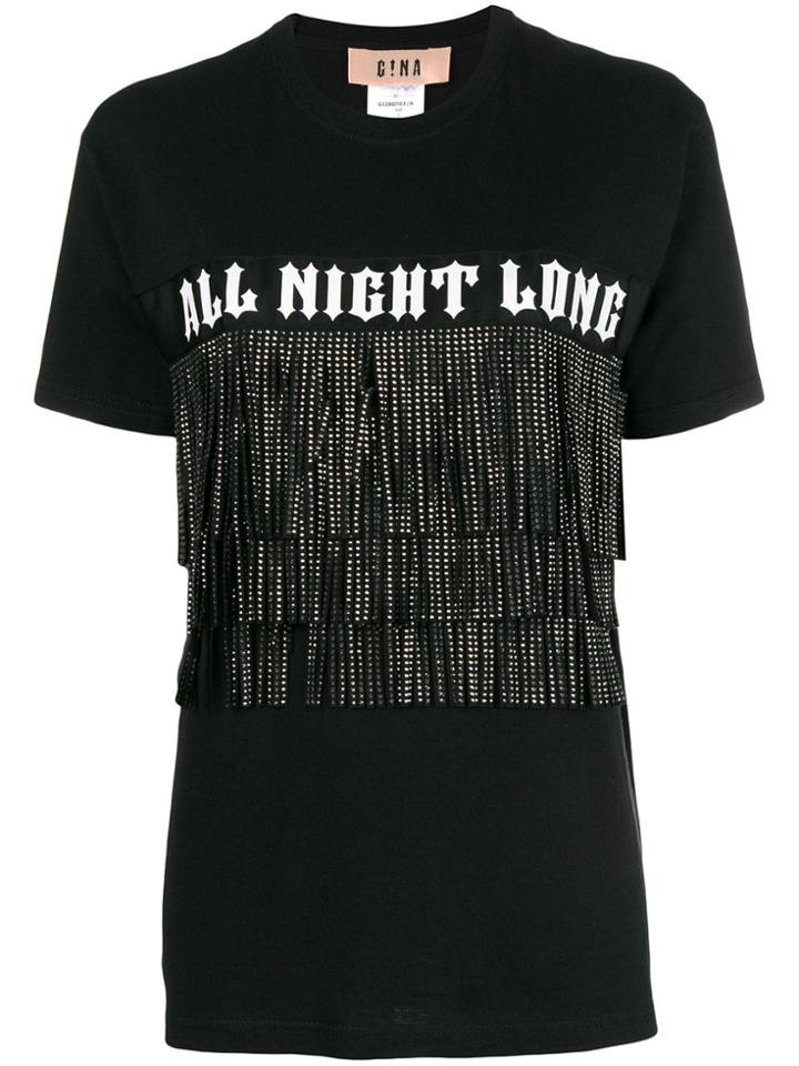 Gina Printed Fringed T-shirt - Black