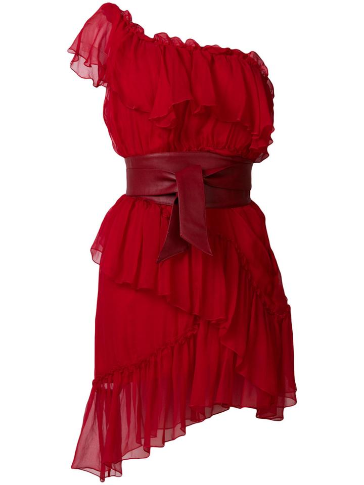 Federica Tosi Tie-waist One Shoulder Dress - Red