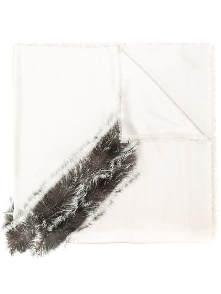 Fendi - Fluffy Trim Scarf - Women - Silk/wool - One Size, Grey, Silk/wool