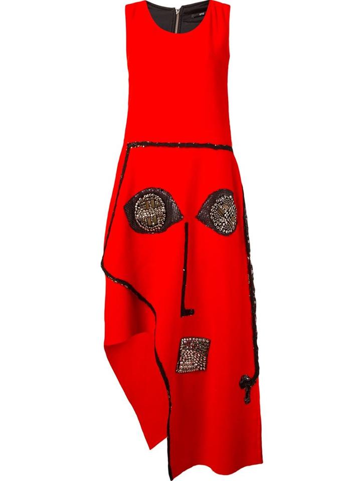 Uma Raquel Davidowicz Metallic Embroidery Asymmetric Dress, Women's, Size: 38, Red, Polyamide/wool