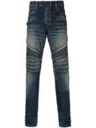 Balmain Washed Biker Jeans, Men's, Size: 34, Blue, Cotton