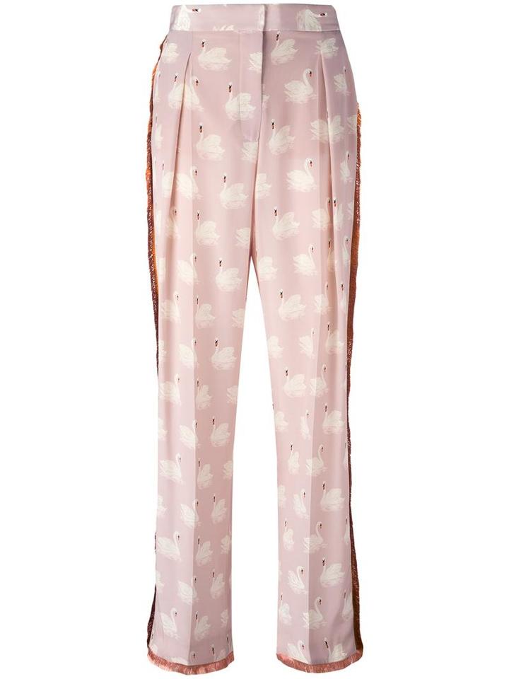 Stella Mccartney Swan Print Frayed Trousers, Women's, Size: 40, Pink/purple, Acetate/silk
