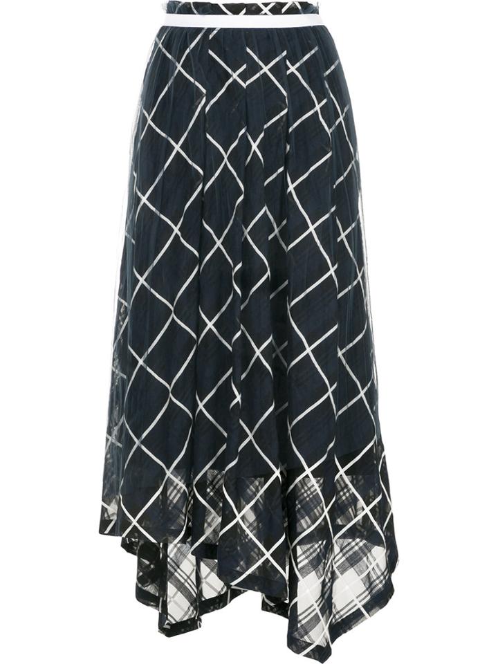 Aula Check Print Tulle Maxi Skirt - Blue