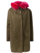 Yves Salomon Rabbit Fur Lined Hooded Parka, Women's, Size: 34, Green, Rabbit Fur/polyester