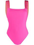Versace Contrasting Greca Straps Swimsuit - Pink