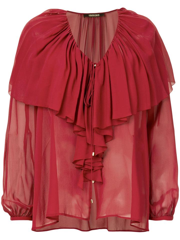 Roberto Cavalli - Ruffled Blouse - Women - Silk - 40, Red, Silk