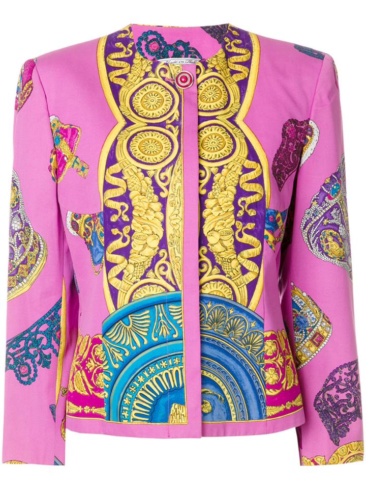 Versace Vintage Collarless Printed Jacket - Multicolour