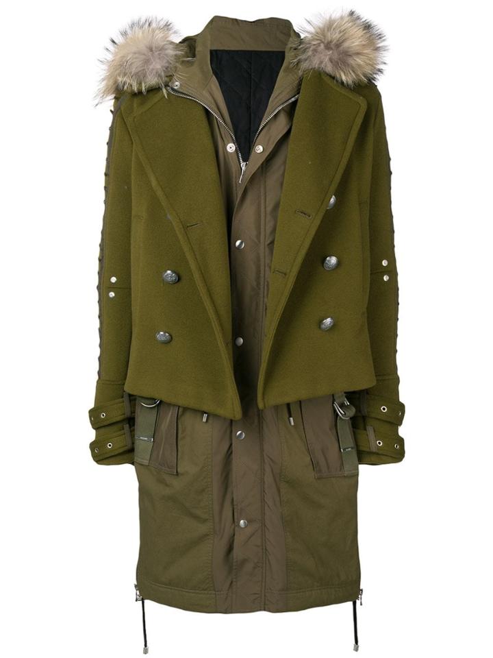 Balmain Oversized Asymmetric Coat - Green