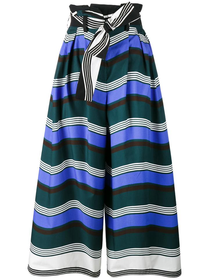 Fendi Wave Print Flared Trousers, Women's, Size: 40, Blue, Cotton