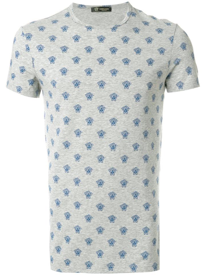 Versace Logo Print Slim Fit T-shirt - Grey