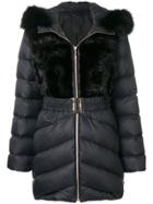 Liska Fox Fur Padded Hooded Coat - Black