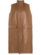 Plan C Oversized Sleeveless Mid-length Leather Jacket - Brown