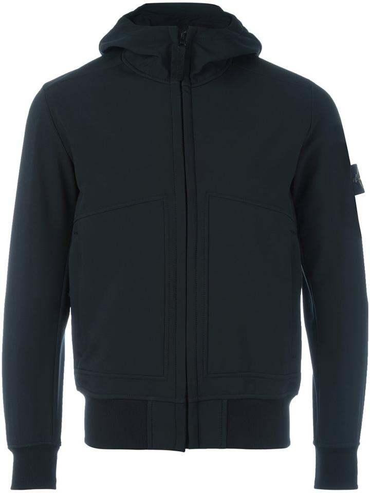 Stone Island Logo Patch Hooded Jacket, Men's, Size: Small, Black, Polyester/spandex/elastane