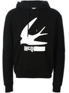 Mcq Alexander Mcqueen Swallow Print Hoodie, Men's, Size: Xl, Black, Cotton/spandex/elastane