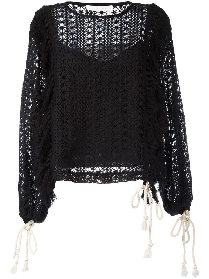 See By Chloé Crochet Blouse, Women's, Size: 38, Black, Polyester/cotton