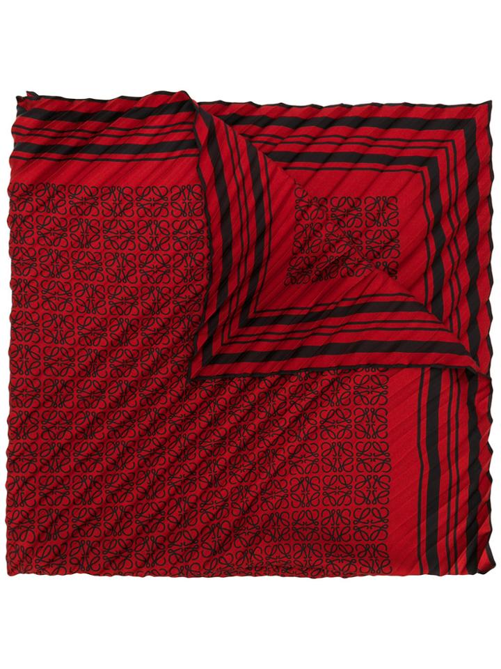 Loewe Pleated Anagram Print Scarf - Red