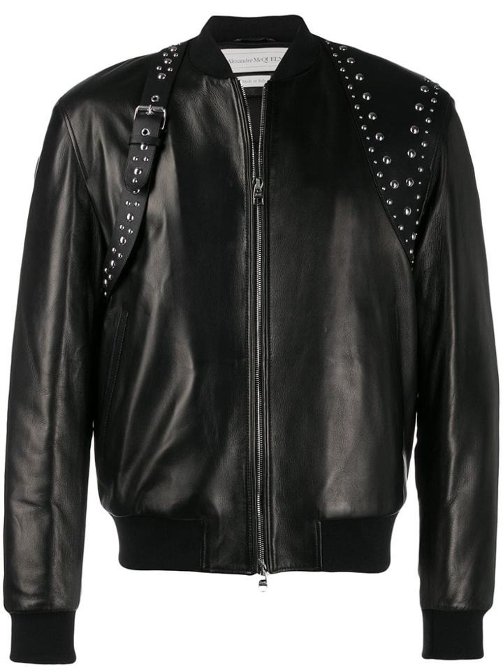 Alexander Mcqueen Studded Harness Bomber Jacket - Black
