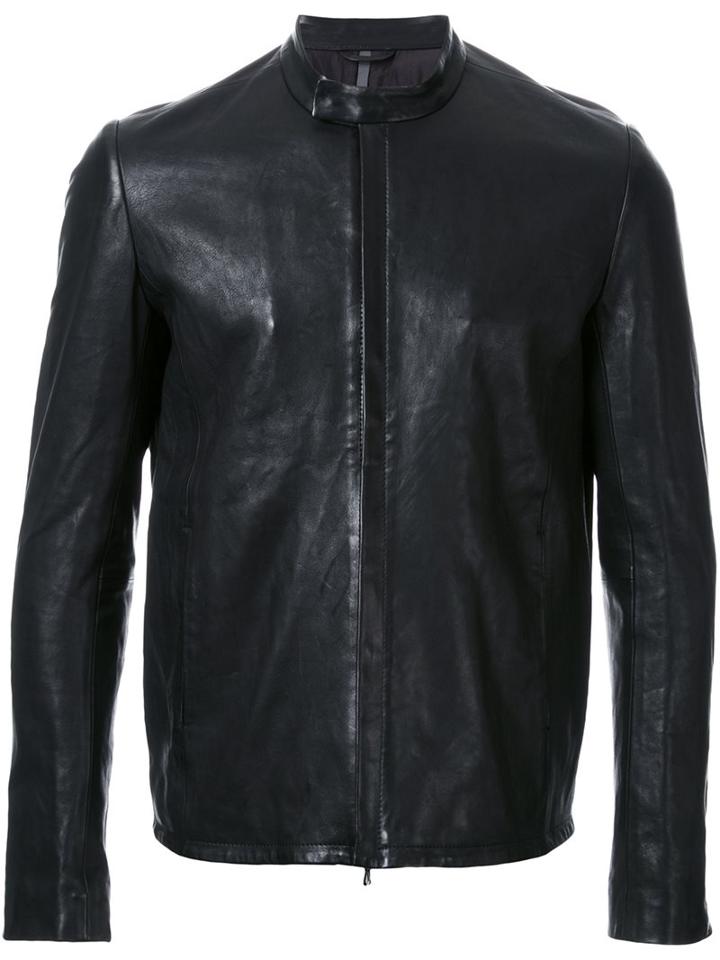 Kazuyuki Kumagai Band Collar Zipped Jacket, Men's, Size: 2, Black, Lamb Skin