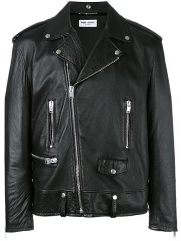 'sweet Dreams' Biker Jacket, Men's, Size: 48, Black, Lamb Skin/cupro/cotton/polyester, Saint Laurent