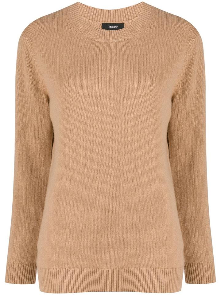 Theory Ribbed Detail Crew Neck Sweater - Brown