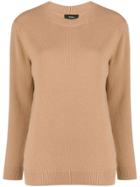 Theory Ribbed Detail Crew Neck Sweater - Brown