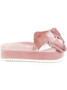 Joshua Sanders Flamingo Velvet Bow Sandals - Pink & Purple