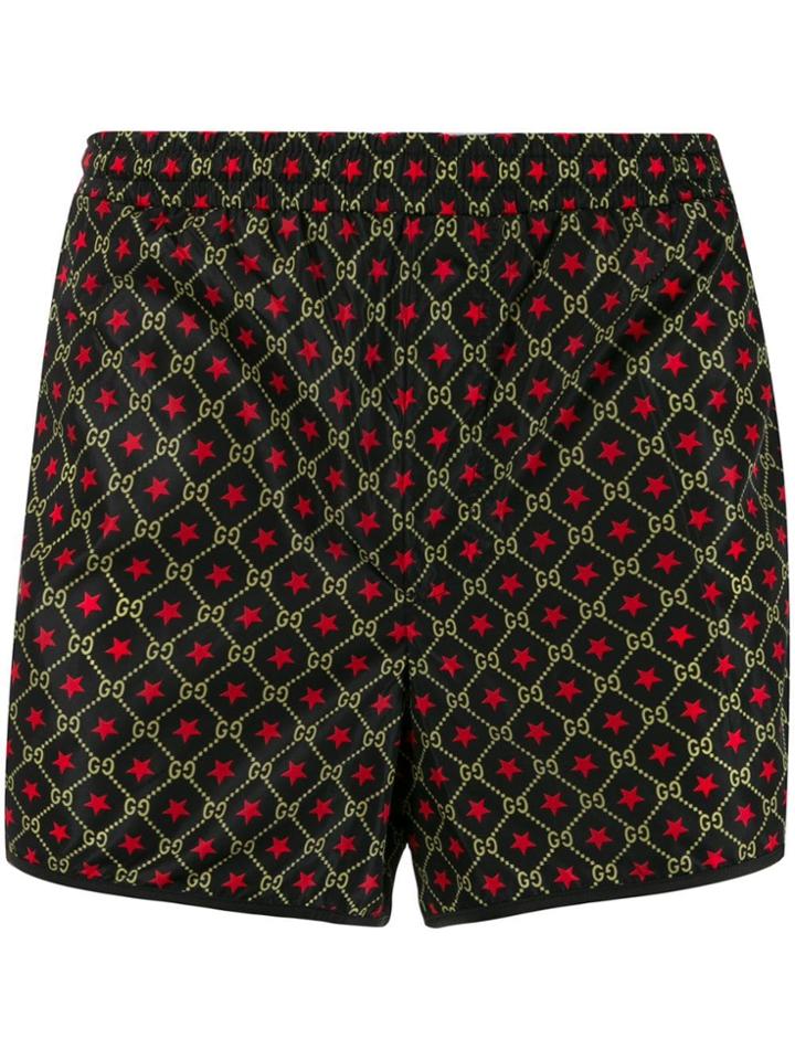 Gucci Nylon Swim Shorts With Gg Star Print - Black