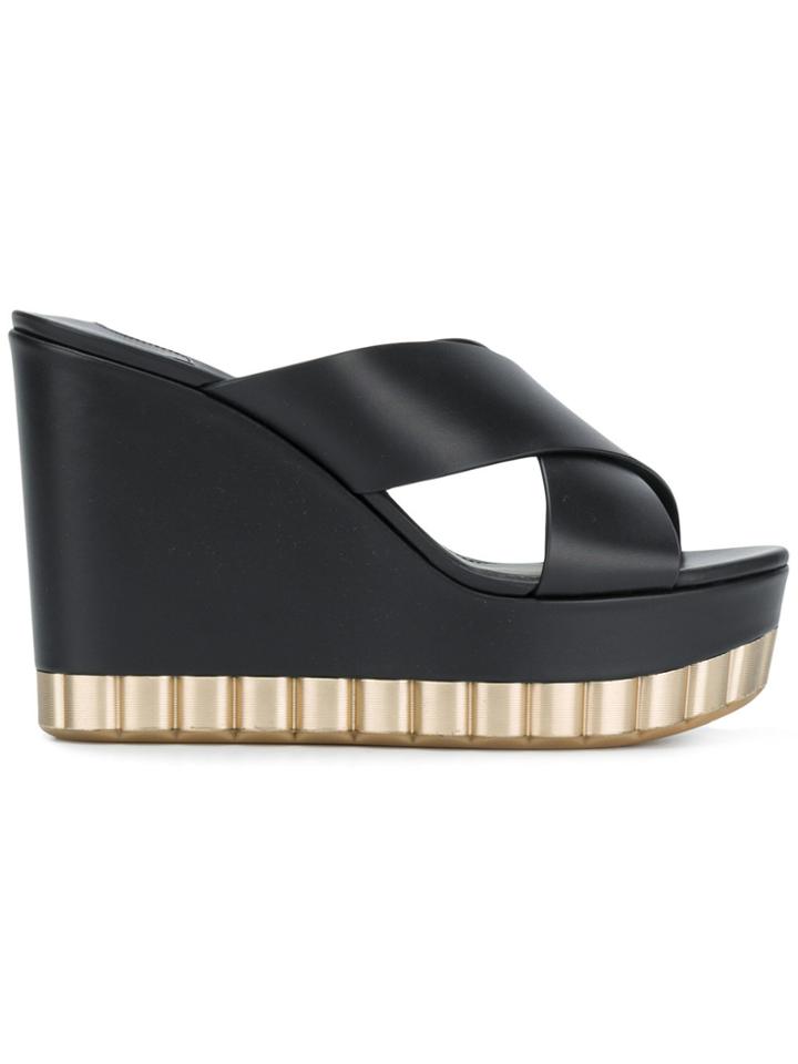 Salvatore Ferragamo Metal Trim Platform Crisscross Sandals - Black