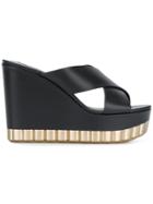 Salvatore Ferragamo Metal Trim Platform Crisscross Sandals - Black