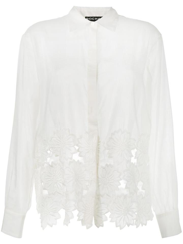 Rochas Guipure Lace Hem Shirt, Women's, Size: 40, Nude/neutrals, Cotton/silk