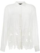 Rochas Guipure Lace Hem Shirt, Women's, Size: 40, Nude/neutrals, Cotton/silk