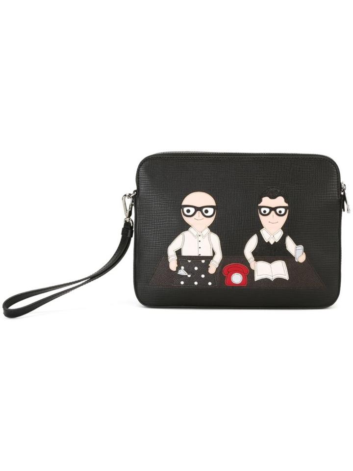 Dolce & Gabbana Designers Patch Clutch, Men's, Black, Calf Leather