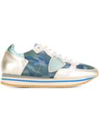 Philippe Model Panelled Retro Sneakers, Women's, Size: 36, Turquoise, Cotton/leather/nylon/rubber