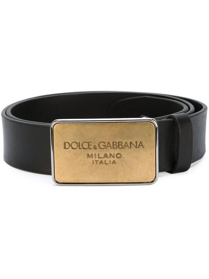 Dolce & Gabbana Logo Plaque Belt, Men's, Size: 100, Black, Leather