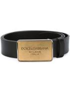 Dolce & Gabbana Logo Plaque Belt, Men's, Size: 100, Black, Leather